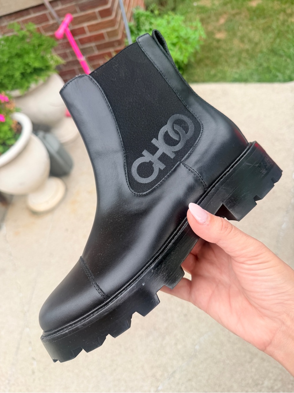 Jimmy Choo Black Leather Lug Chelsea Booties